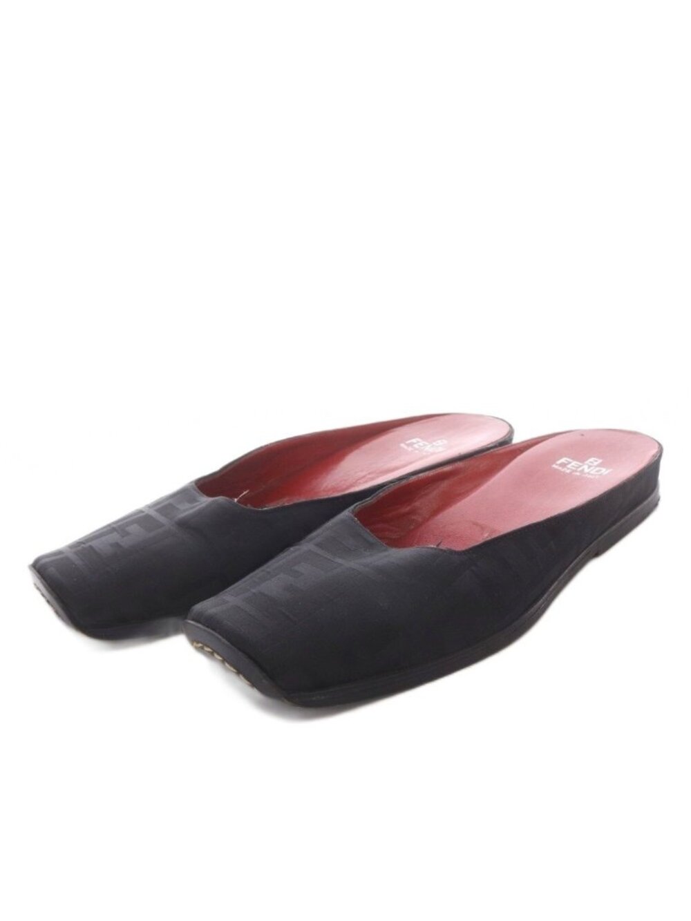 Fendi Slip on Shoes Zucca Pattern Square Toe Black 37